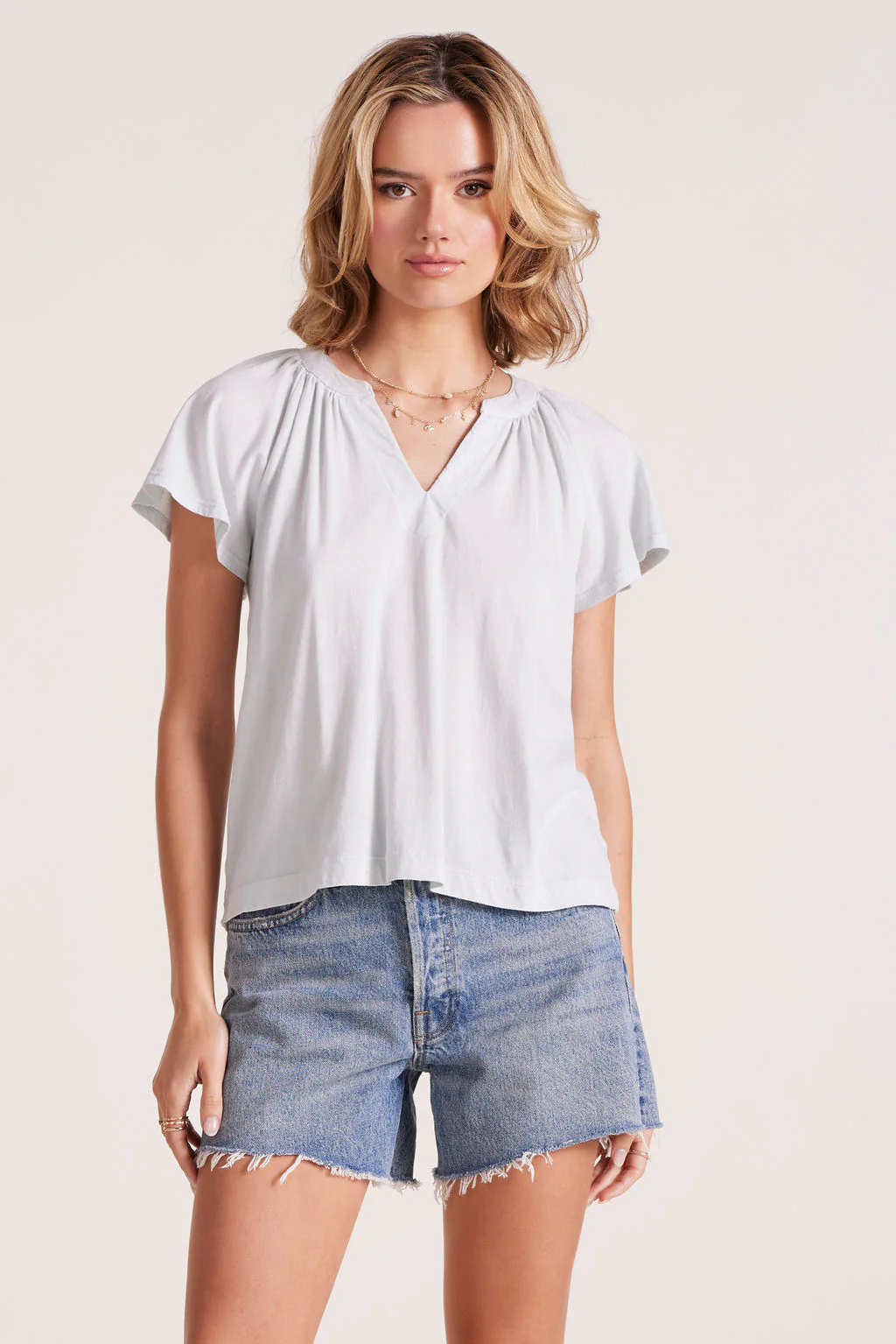 SPLIT NECK FLUTTER SLEEVE TEE - Image 2